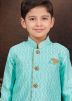 Readymade Embroidered Turquoise Kids Indo Western Sherwani