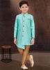 Readymade Embroidered Turquoise Kids Indo Western Sherwani