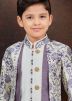 Off White & Purple Printed Kids Readymade Indo Western Sherwani