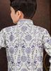 Off White & Purple Printed Kids Readymade Indo Western Sherwani