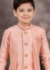 Peach Embellished Jacket Style Kids Readymade Sherwani Set