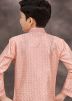 Peach Embellished Jacket Style Kids Readymade Sherwani Set