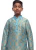 Turquoise Woven Readymade Kids Dhoti Kurta Set