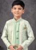 Green Floral Print Kids Sherwani In Jacket Style