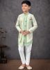 Green Floral Print Kids Sherwani In Jacket Style