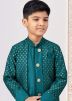 Teal Green Embroidered Kids Sherwani In Jacket Style