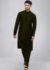 Green Lycra Cowl Kurta With Churidar