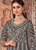 Grey Net Embroidered Anarkali Suit With Dupatta