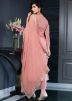 Peach Readymade Chanderi Pant Suit With Dupatta