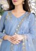 Blue Embroidered Readymade Chanderi Salwar Kameez
