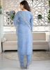 Blue Embroidered Readymade Chanderi Salwar Kameez