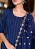 Blue Chanderi Readymade Pant Style Suit Set