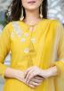Yellow Readymade Hand Work Pant Style Suit