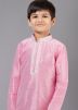 Pink Readymade Kids Woven Kurta Pajama Set
