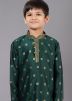 Green Woven Kids Readymade Kurta Pajama Set