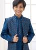 Readymade Kids Teal Blue Embroidered Kurta Pajama With Jacket