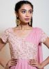 Pink Draped Dupatta Style Embellished Top With Skirt