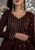 Brown Asymmetric Readymade Suit With Sequins Embroidery