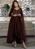 Brown Asymmetric Readymade Suit With Sequins Embroidery
