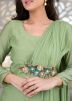Readymade Green Pant Suit With Chiffon Dupatta