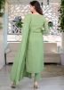Readymade Green Pant Suit With Chiffon Dupatta