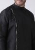 Black Readymade Dupion Silk Angrakha Style Slit Kurta