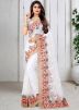 White Embroidered Net Saree With Blouse