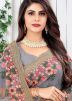 Grey Embroidered Net Saree With Blouse