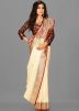 Cream Banarasi Silk Zari Saree With Blouse