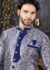 Blue Readymade Woven Sherwani Pant Set