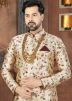 Golden Floral Printed Asymmetric Sherwani Dhoti Set