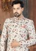 White Floral Digital Printed Sherwani With Dhoti