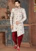 White Floral Digital Printed Sherwani With Dhoti