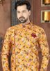 Yellow Digital Floral Printed Sherwani Dhoti Set