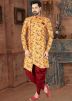 Yellow Digital Floral Printed Sherwani Dhoti Set