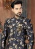 Navy Blue Floral Digital Printed Sherwani Dhoti Set