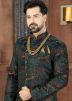 Black Asymmetric Readymade Floral Print Sherwani Dhoti Set