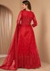 Red Embroidered Abaya Style Anarkali Suit