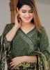 Green Readymade Angrakha Style Cotton Suit