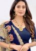 Blue Heavy Border Saree With Resham Work