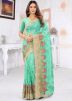 Green Blouse With Heavy Border Net Saree