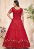 Red Embroidered Anarkali Style Suit In Net