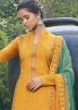Yellow Embroidered Readymade Pant Suit Set In Cotton Silk