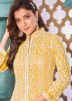 Yellow Embroidered Anarkali Suit In Slit Style