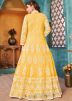 Yellow Embroidered Anarkali Suit In Slit Style