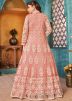 Peach Slit Style Embroidered Anarkali Suit Set