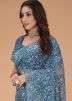 Blue Sequin Work Saree In Net
