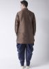 Readymade Brown Dupion Silk Kurta Dhoti Set