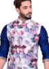 Readymade White Digital Printed Asymmetric Nehru Jacket
