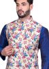 Cream Asymmetric Floral Digital Printed Nehru Jacket